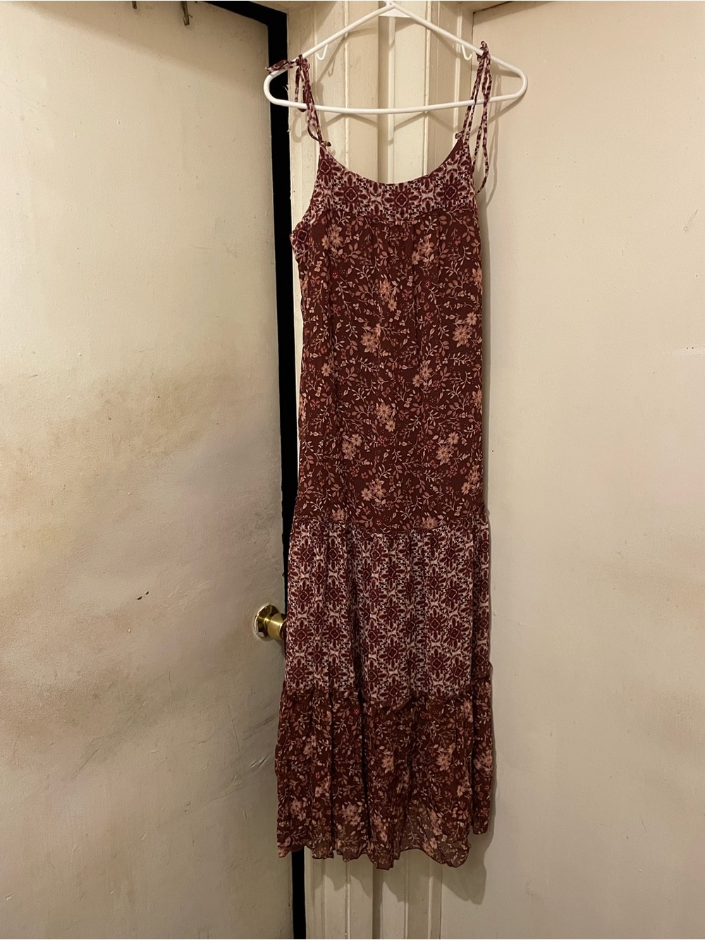 Knox Rose Women’s Brown & White Floral Tiered Midi Dress M Sleeveless Strappy